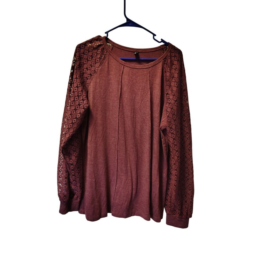Automet Maroon XL Lace Long Sleeve Top